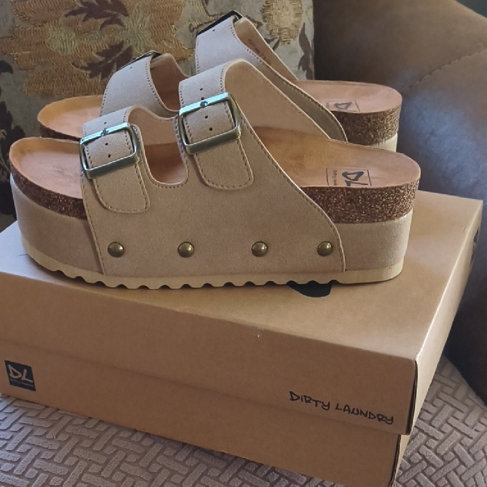 Dirty Laundry Beige Buckle Platform Sandals